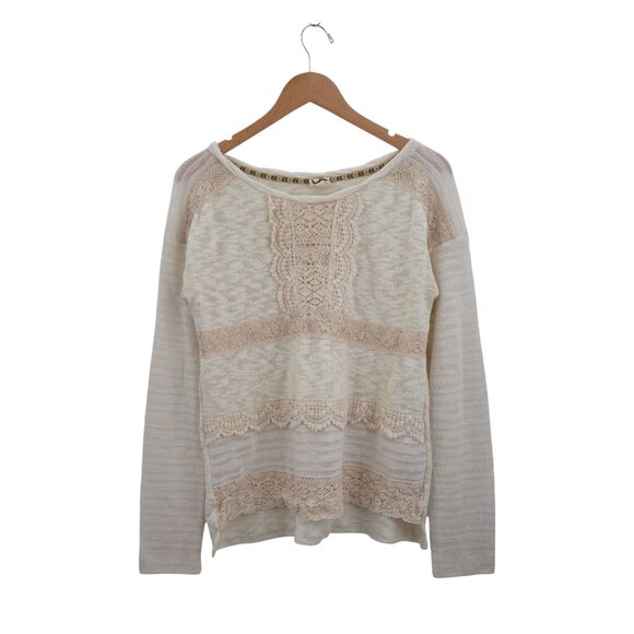 Anthropologie One September Crocheted Heirloom Ivory Lace Pullover Sweater Large - Picture 1 of 7